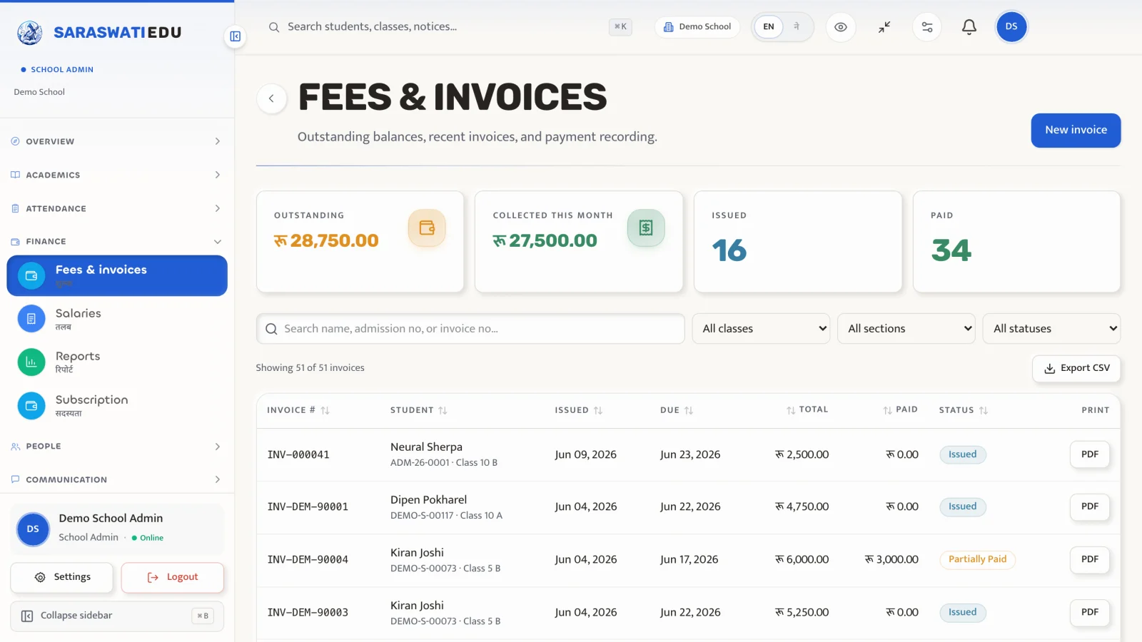Fees & invoices