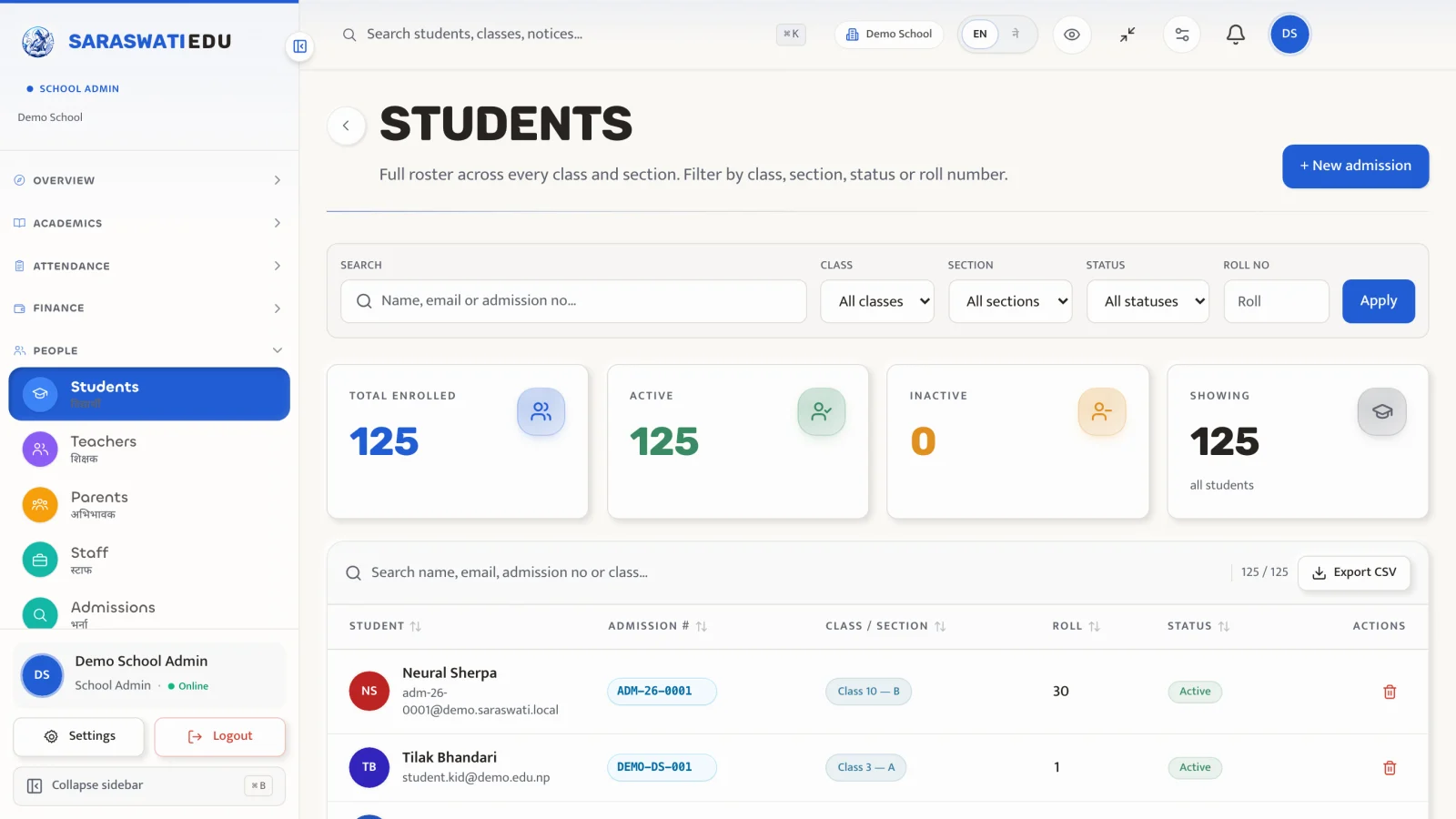 Students roster