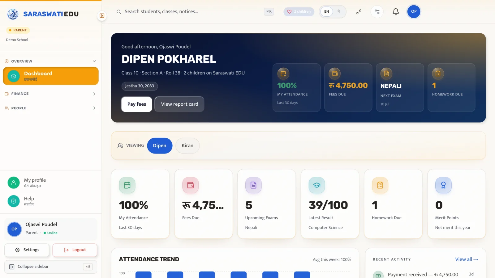 Dashboard — every child in one view